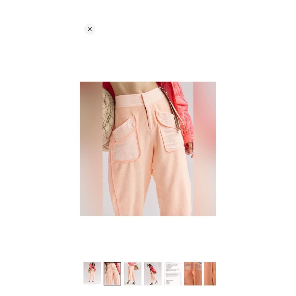 FP Movement Free People Adventure Awaits Fleece Cargo Pants Peach Apricot Small